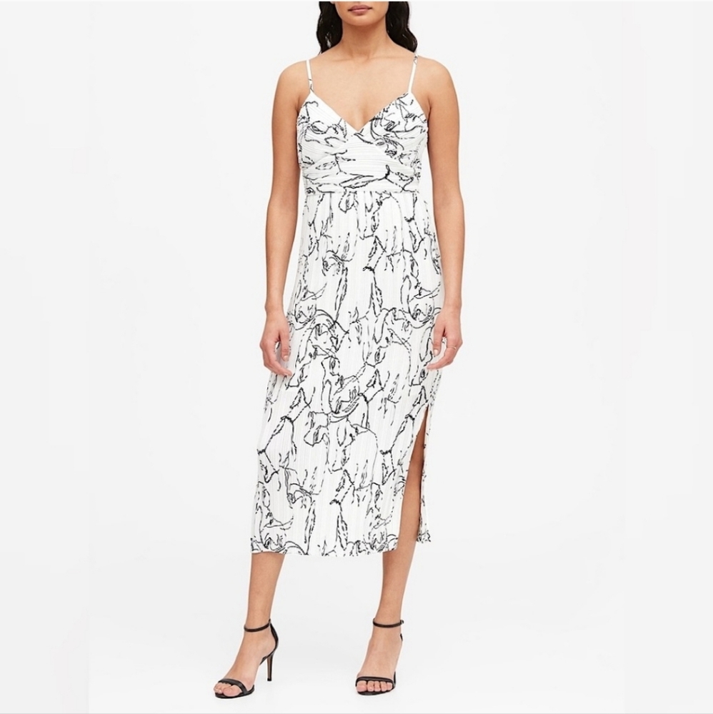 Banana Republic Print Plisse Midi Dress